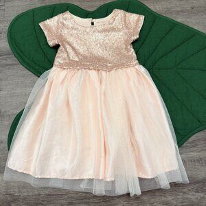 Lexi Jules Girls 5 Rose Gold Pink Sequin Tulle Skirt Dress Formal Party